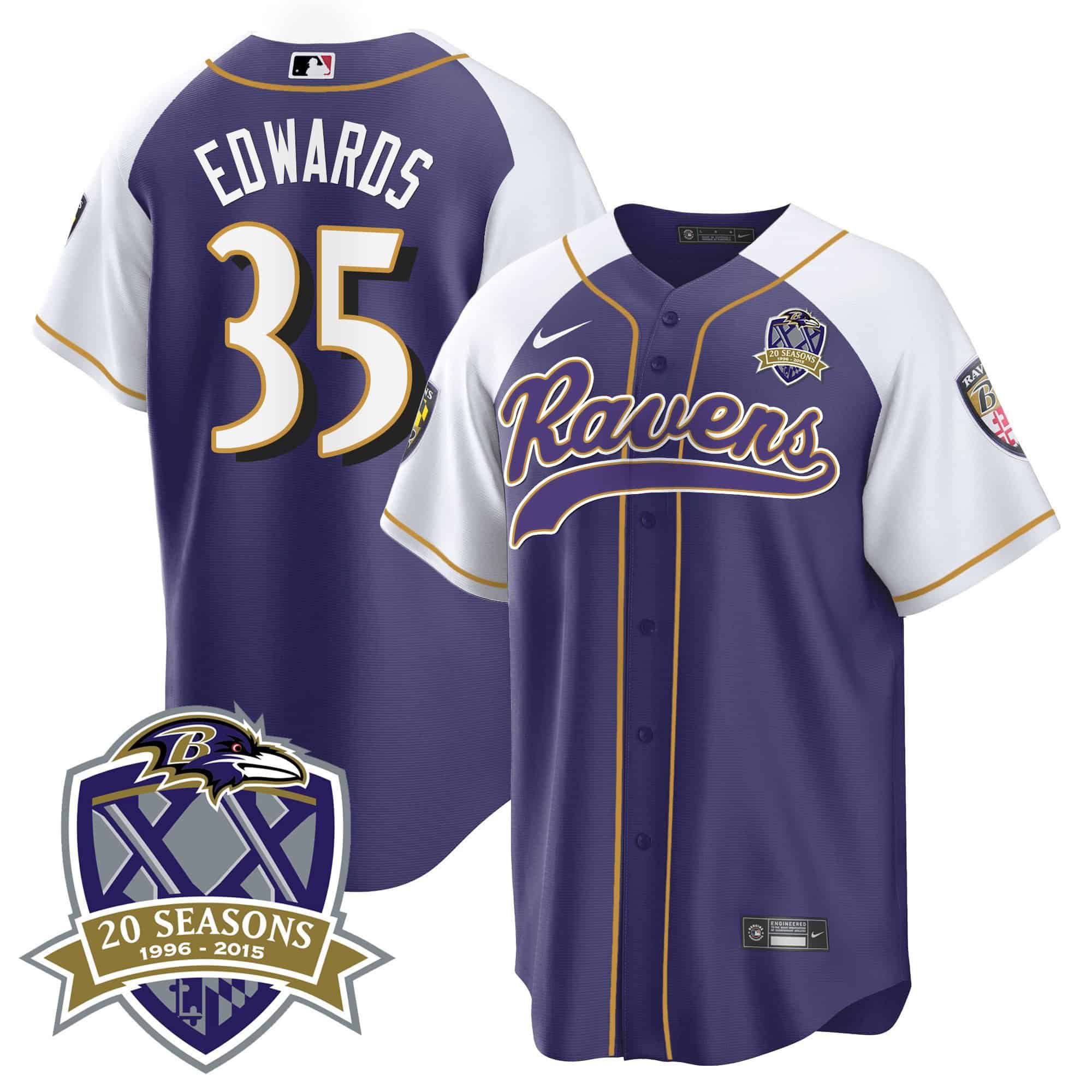 Men Baltimore Ravens #35 Edwards Purple 2024 Nike 20th Season Patch Baseball NFL Jersey